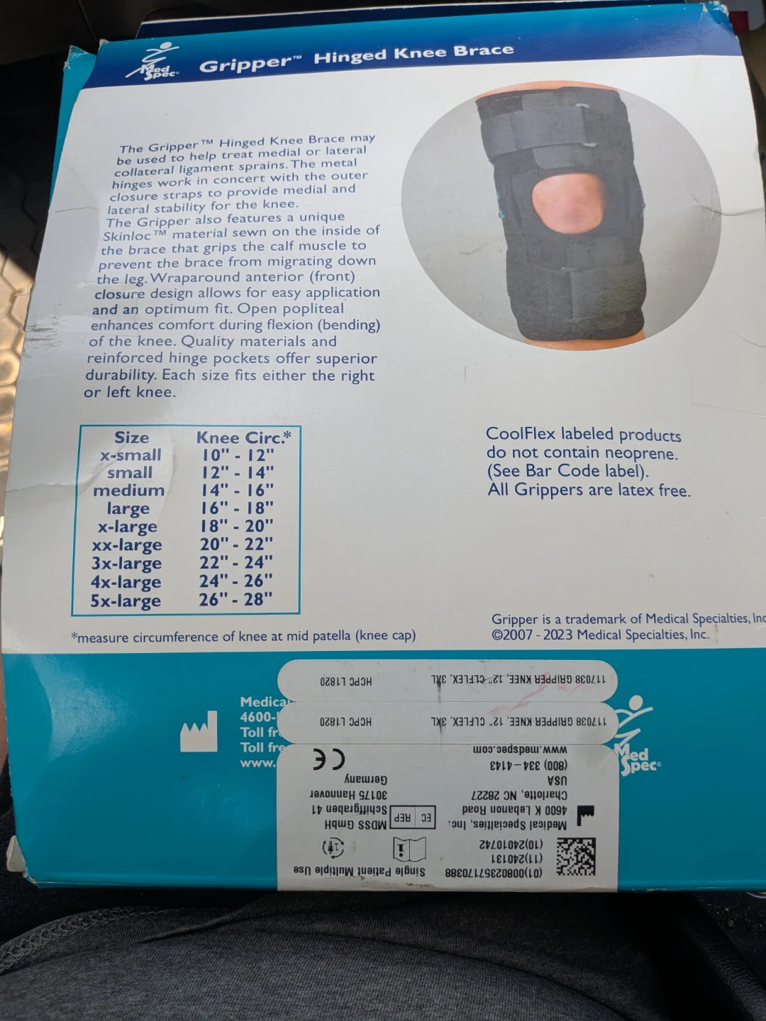 Med Spec Gripper Hinged Knee Brace 3XL