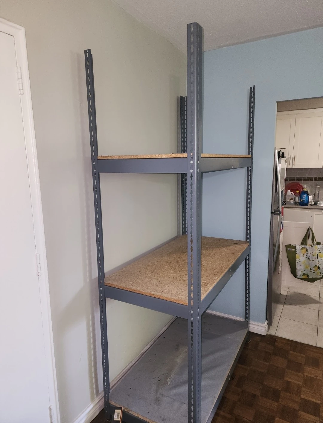 Grey Metal Shelving Unit with Wood Composite Shelves - photo 2