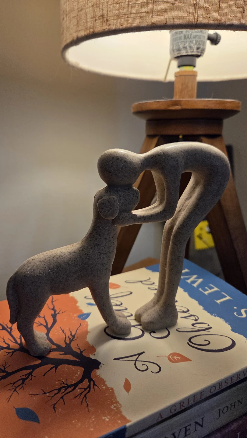 Friends Fürever – Human & Dog Sandstone Statue *new
