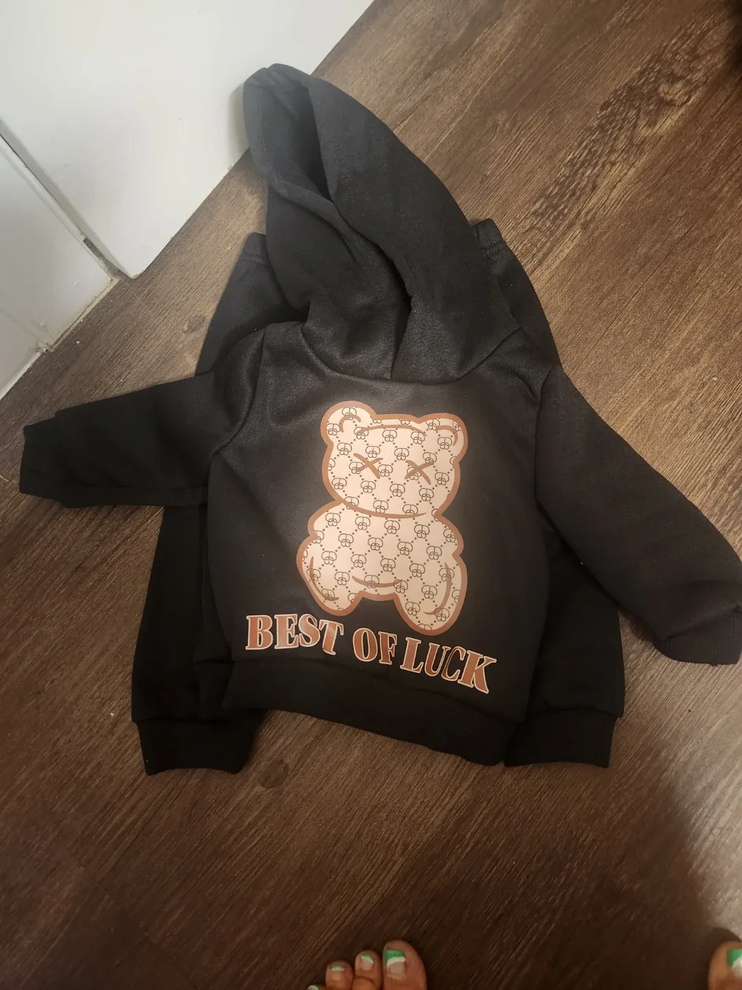 Black Baby Track Pants with Hoodie set Teddy Bear Design