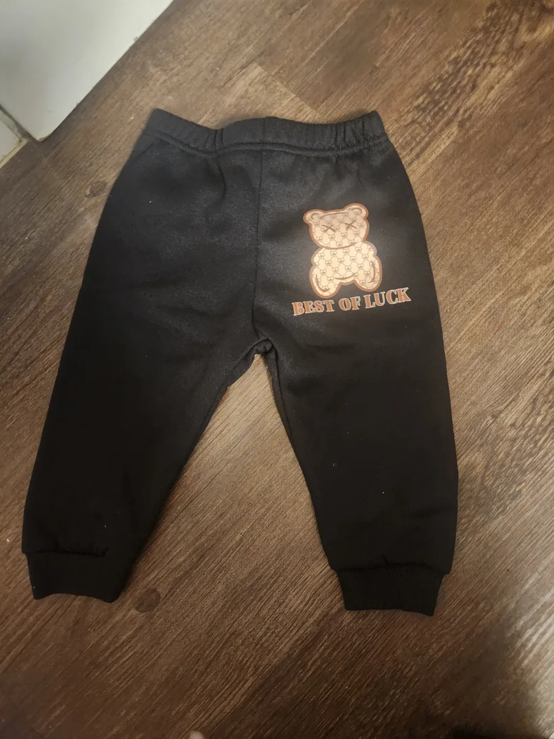Black Baby Track Pants with Hoodie set Teddy Bear Design - photo 2