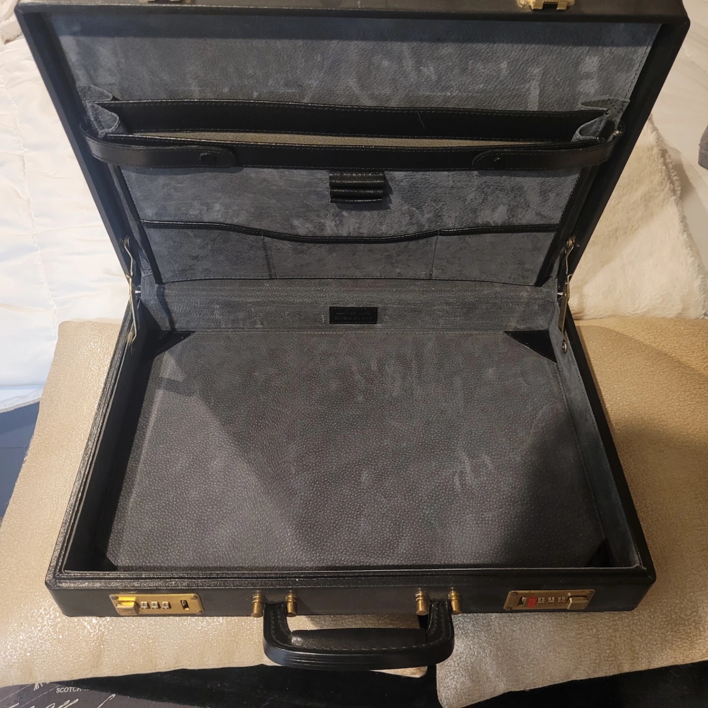 Black Leather Briefcase with Combination Locks - photo 2