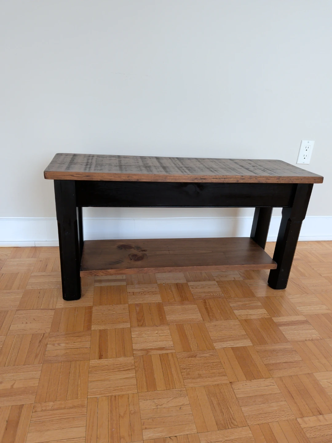 Wooden Bench with Lower Shelf
