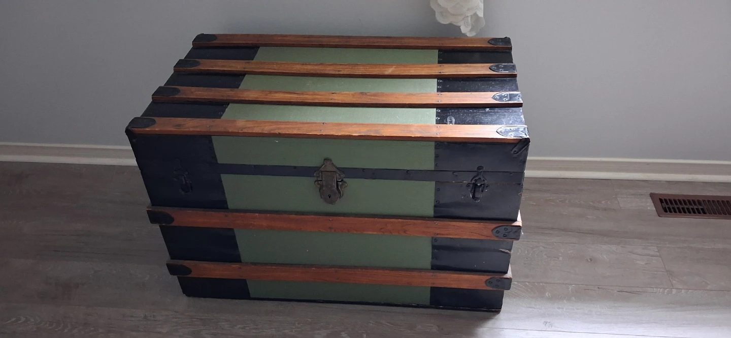 Vintage steamer trunk in green and black