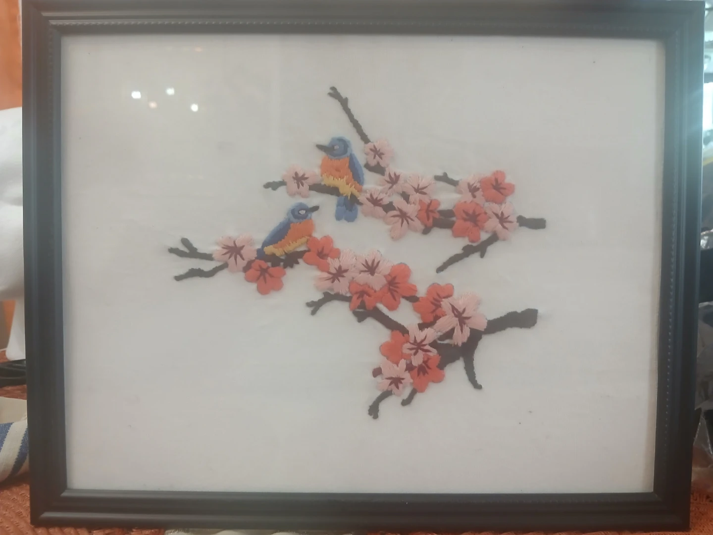 Framed Embroidered Wall Art - Birds and Flowers - photo 2