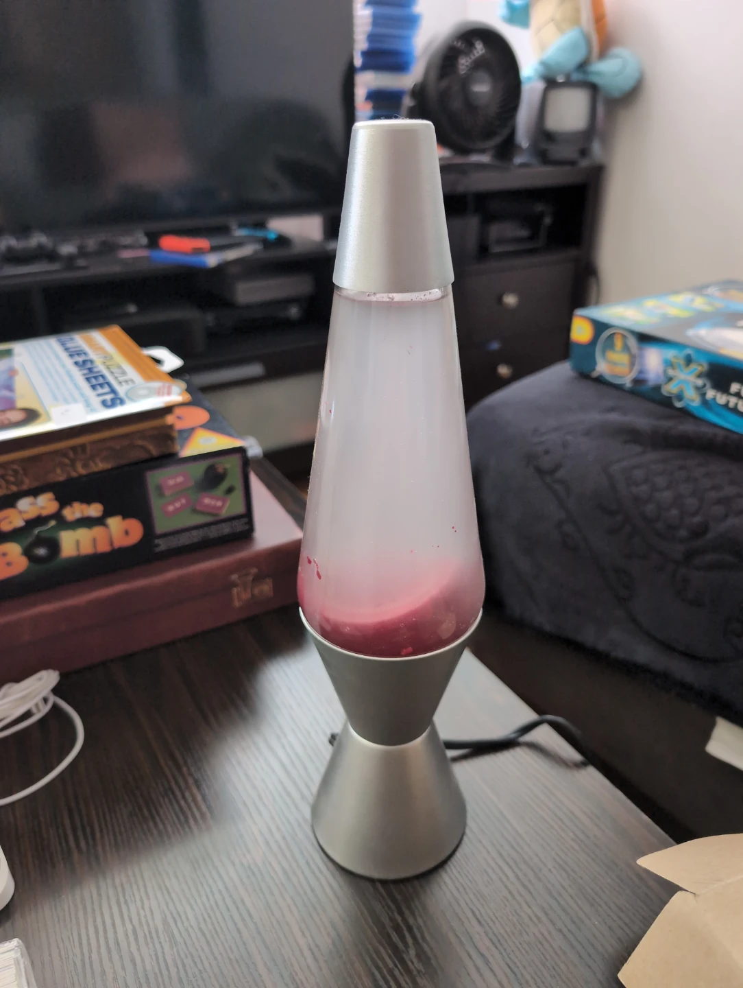 Silver lava lamp with pink wax
