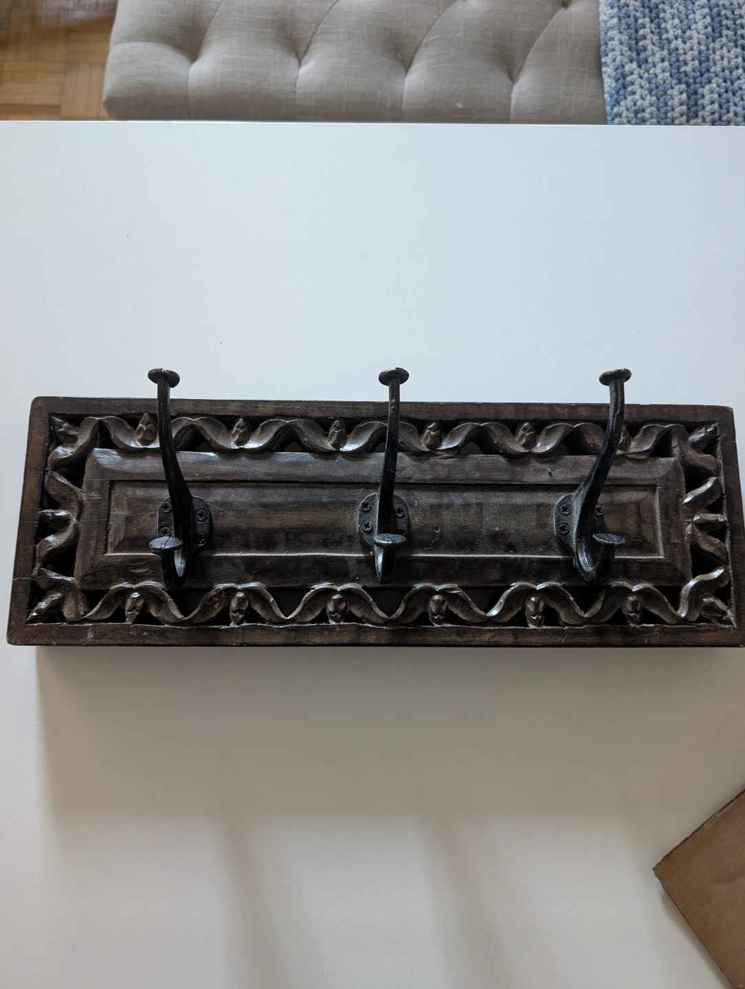 Carved Wood Wall Hook Rack