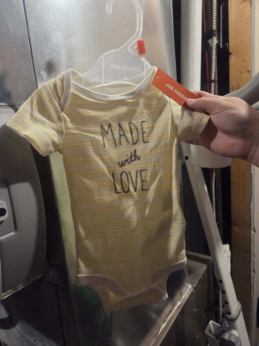 Joe Fresh Baby Onesie - Made with Love - Yellow Stripe