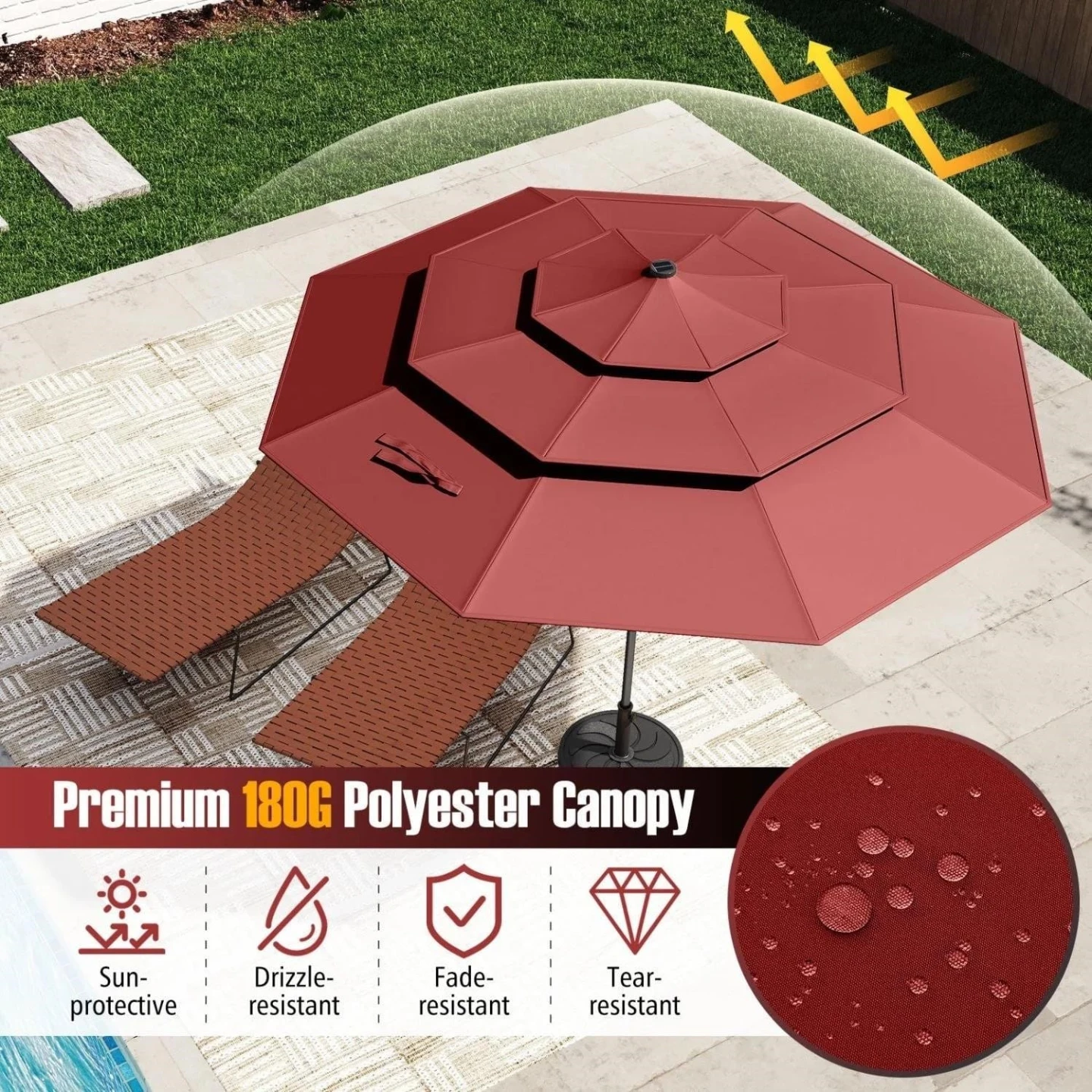 New>>Red 10ft Patio Umbrella with Solar Lights - photo 5