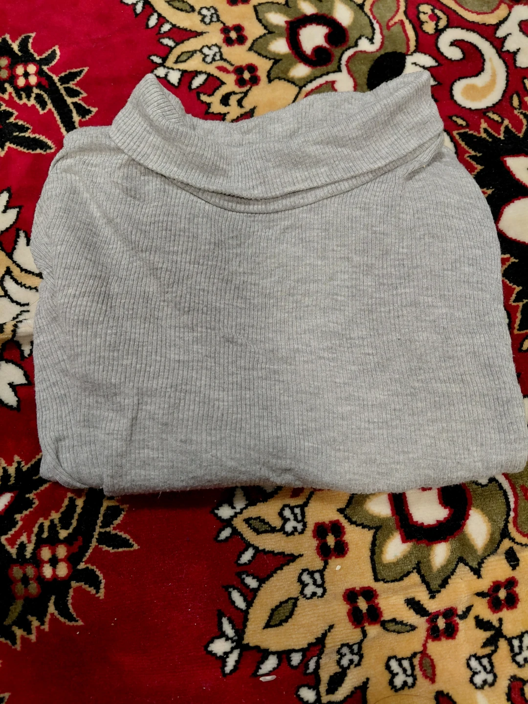 Grey Ribbed Turtleneck Top