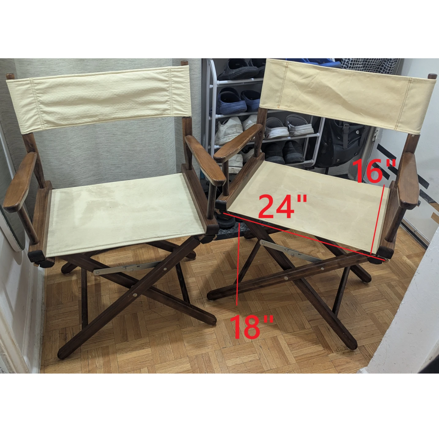 18" Director Chair Stool Folding Oak Frame/Tan Canvas