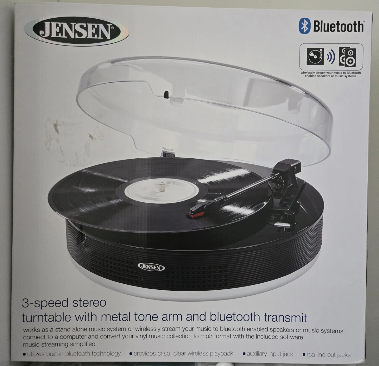 Jensen JTA-459 3-Speed Stereo Turntable with Bluetooth