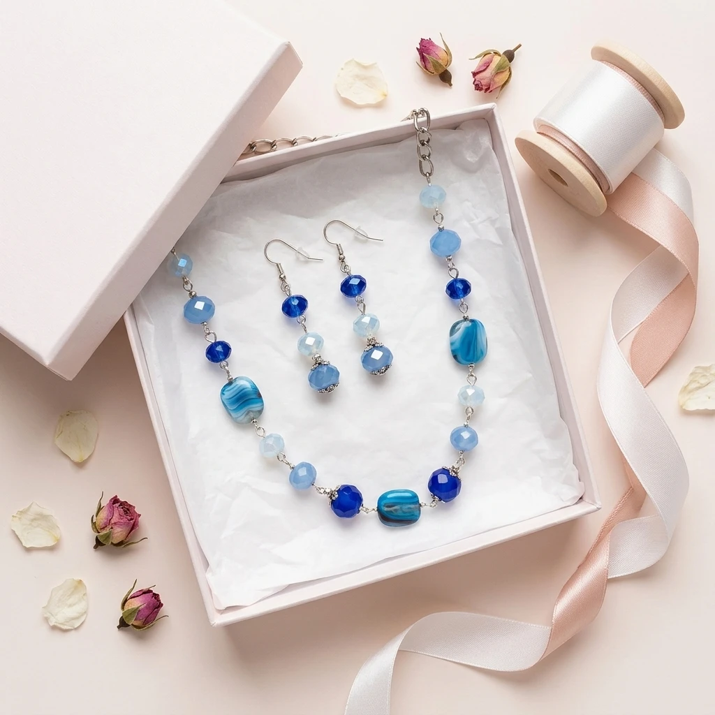 Blue Beaded Necklace and Earring Set - photo 3
