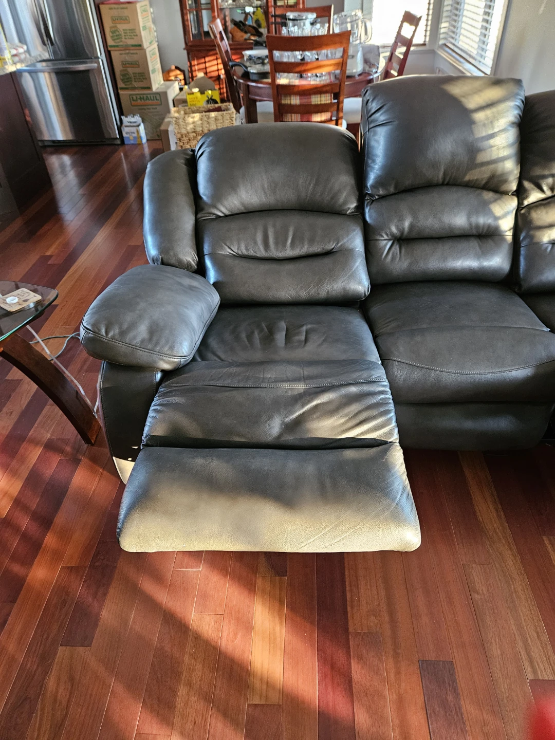 Charcoal leather reclining sofa