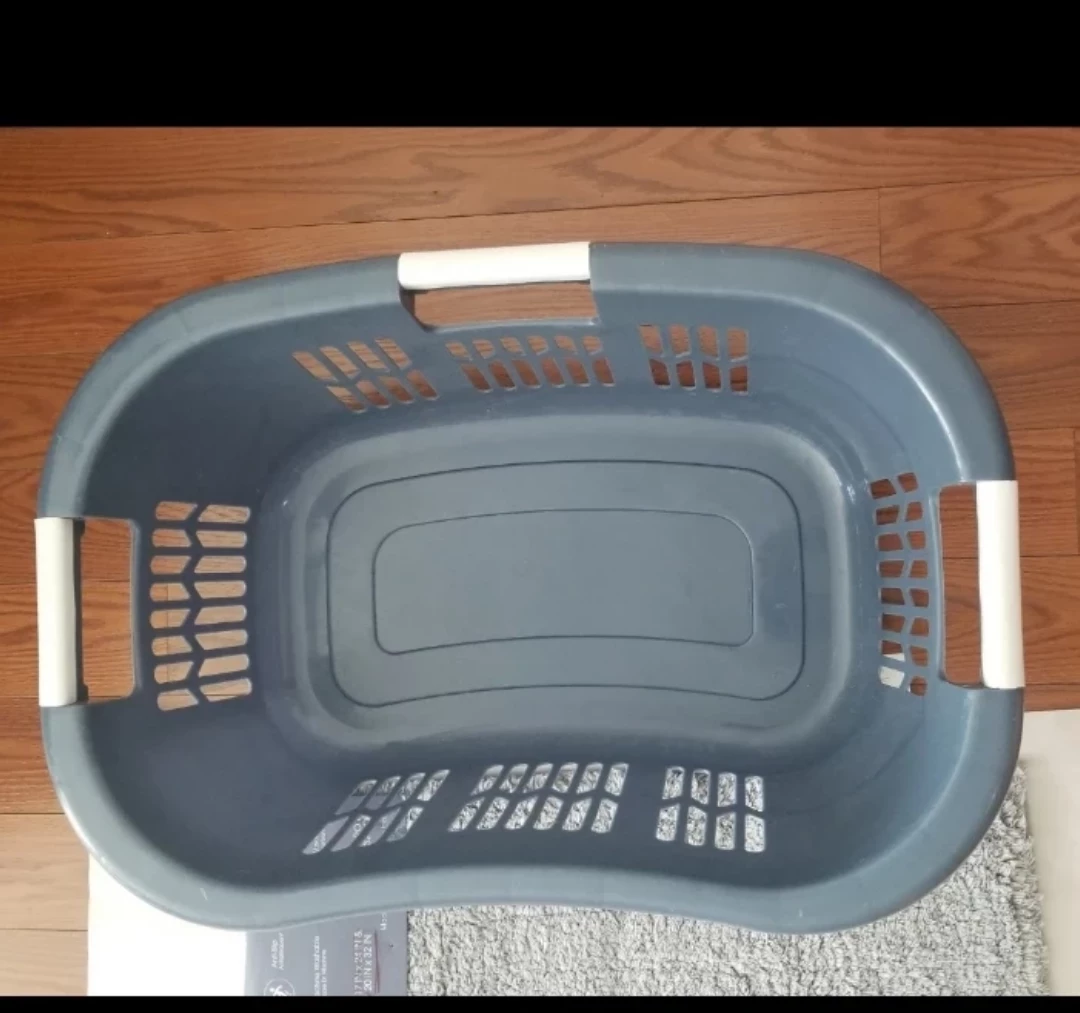 Grey Laundry Basket with White Handles