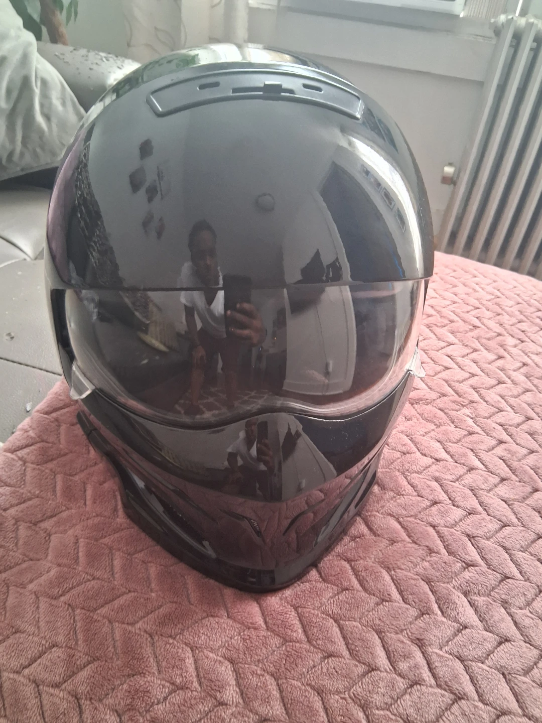 Glossy Black Motorcycle Helmet with Visor - photo 2