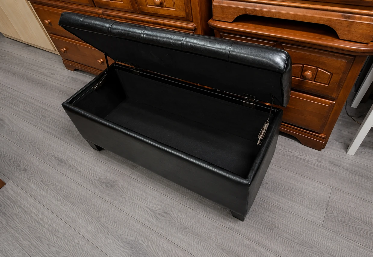Black Faux Leather Storage Ottoman - photo 2
