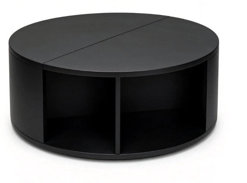 Black Round Coffee Table with Storage - photo 2