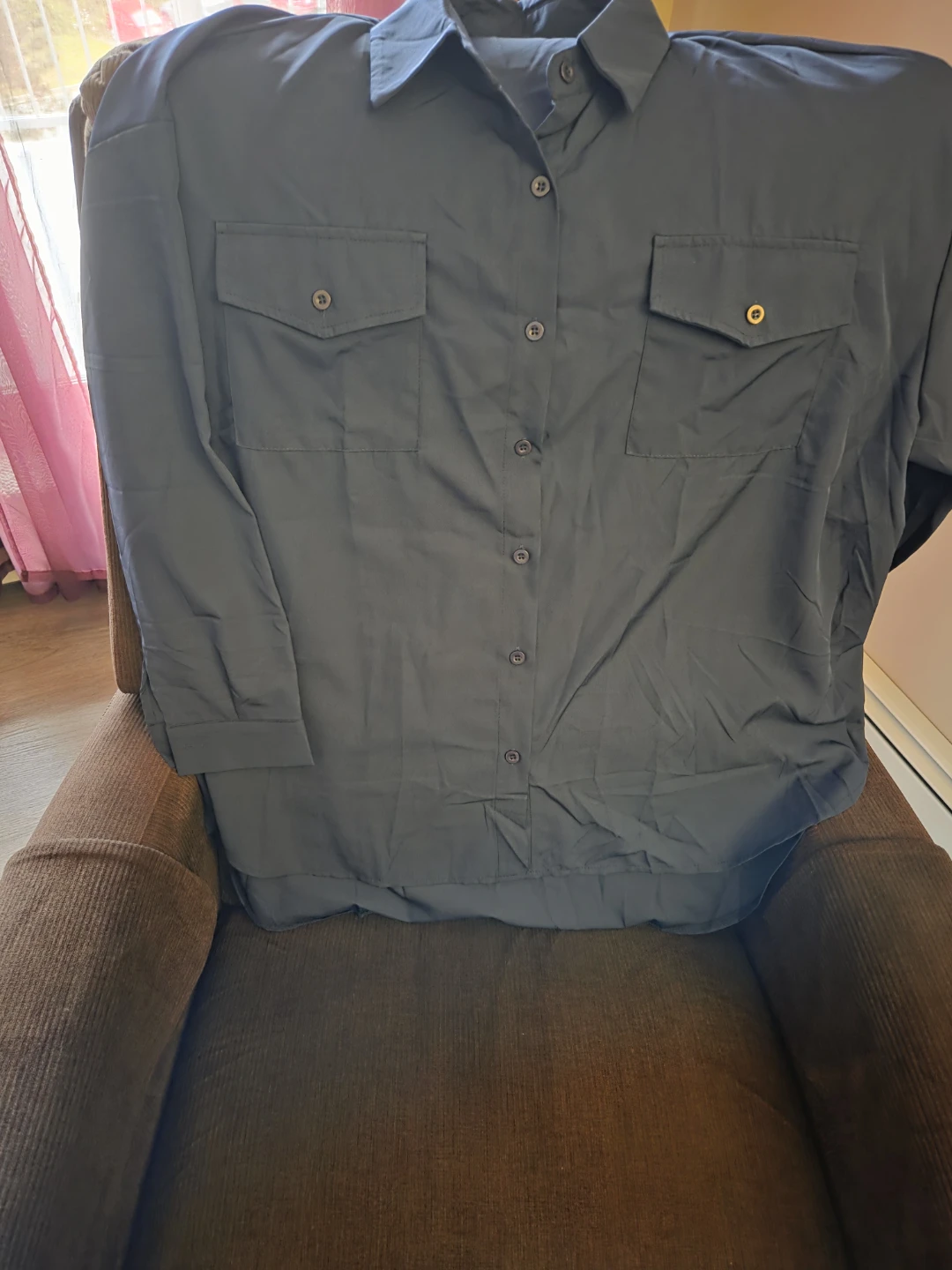 Dark Blue Collared Button-Up Shirt