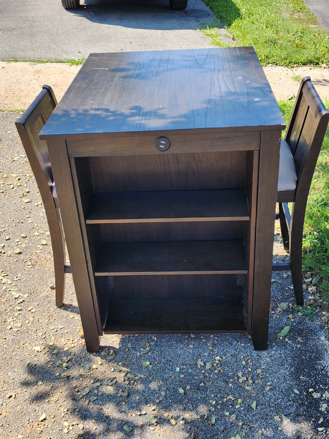 Dark Wood Table with Shelves and 2 Chairs