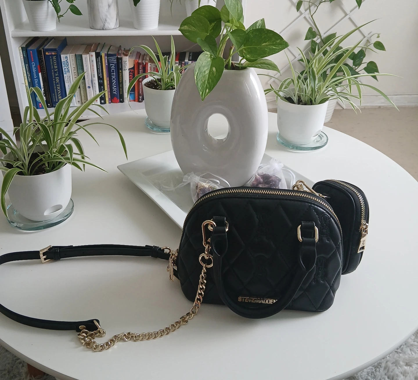 Steve Madden Quilted Black Dome Bag with Pouch