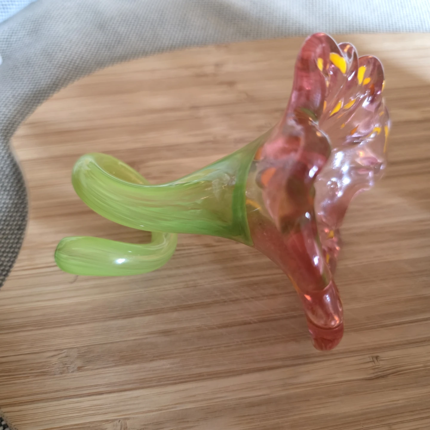 Pink and Green Glass Flower Sculpture - photo 2