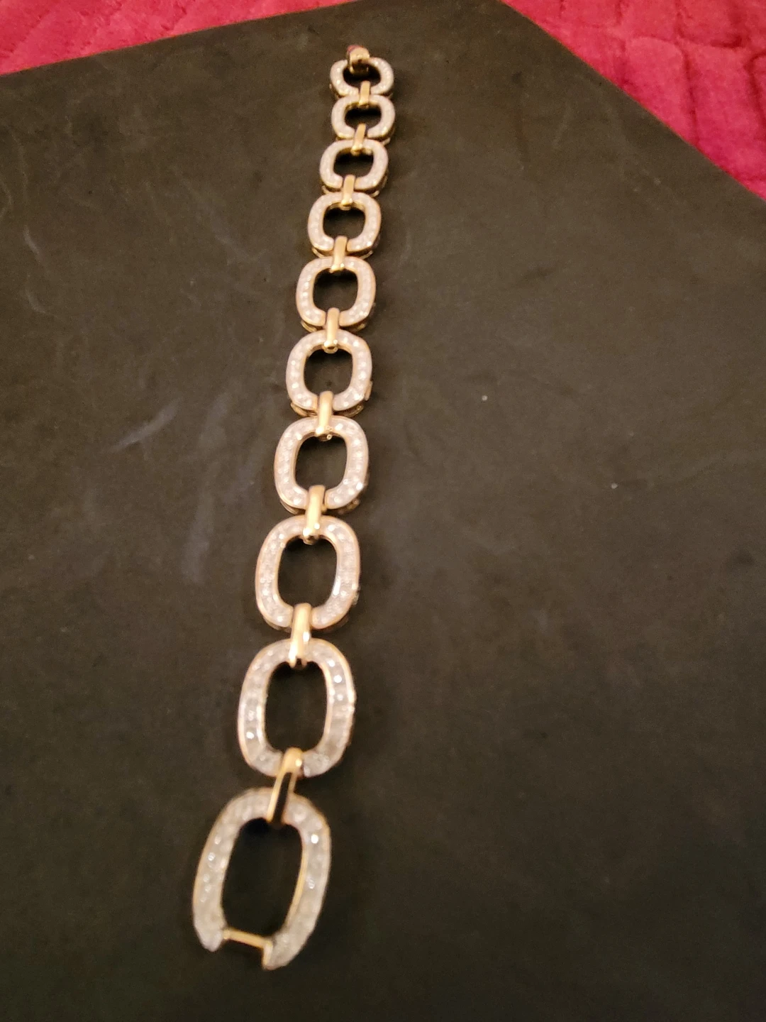 Gold tone link bracelet with rhinestones - photo 2