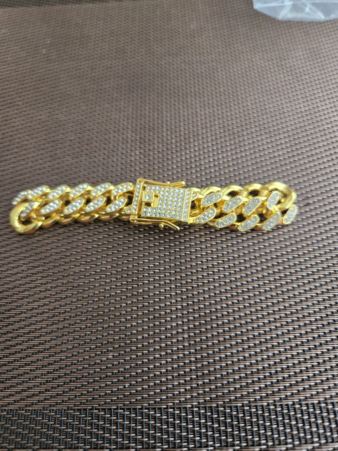 Gold Cuban Link Bracelet with Rhinestones