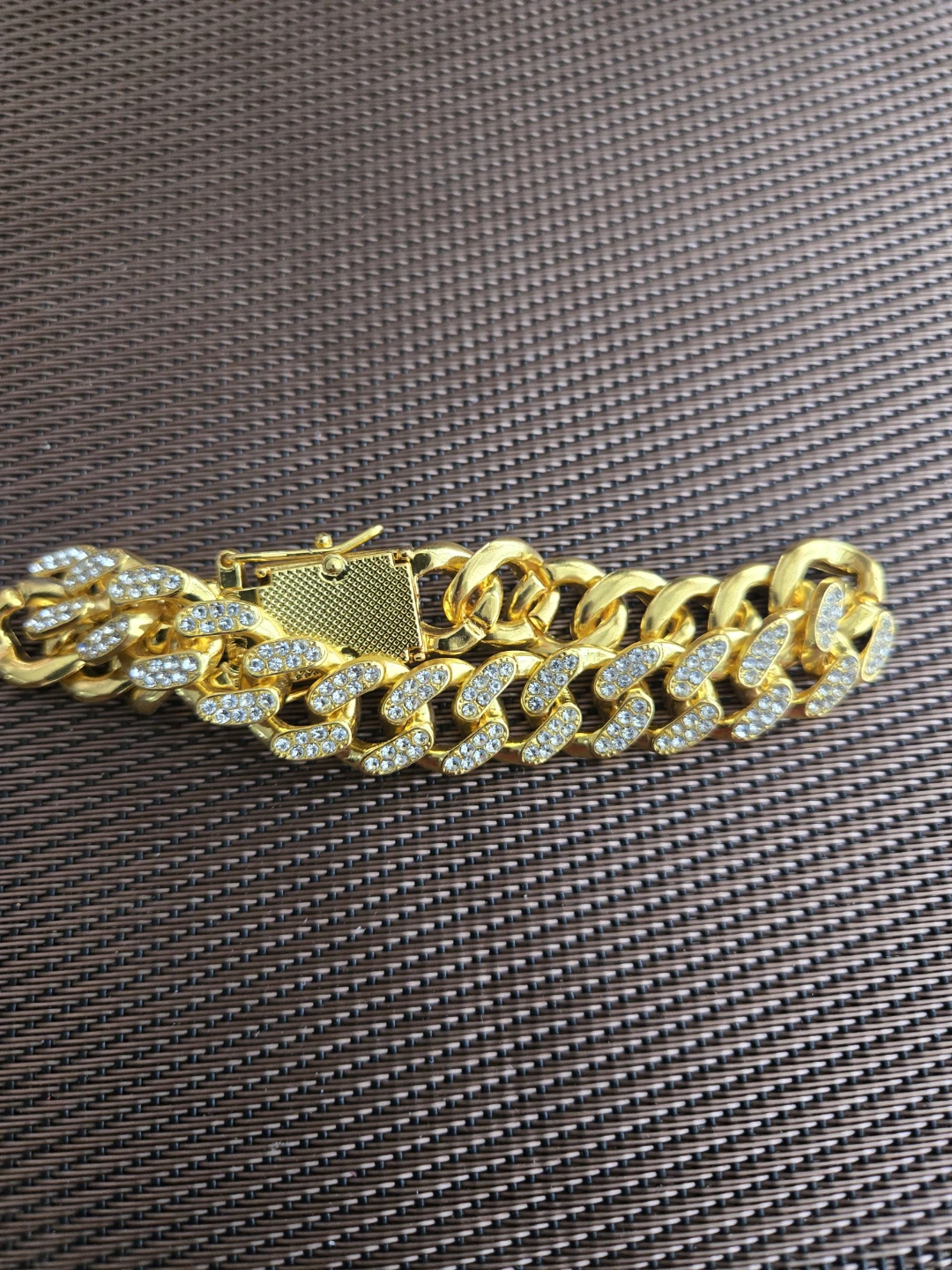 Gold Cuban Link Bracelet with Rhinestones - photo 2