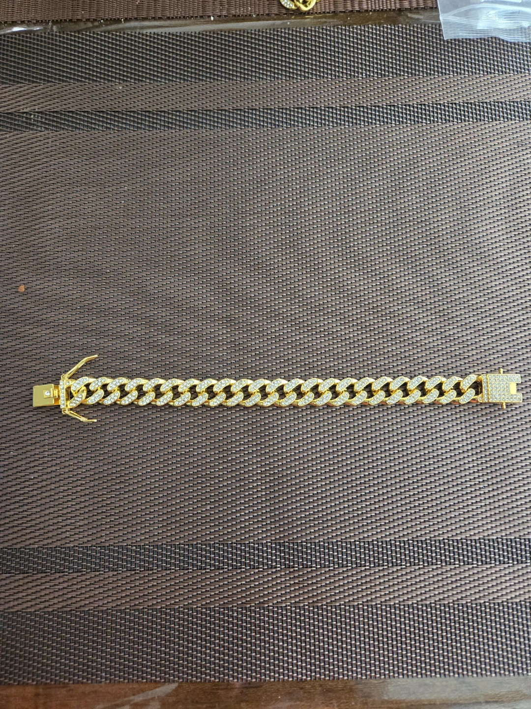 Gold Cuban Link Bracelet with Rhinestones - photo 3