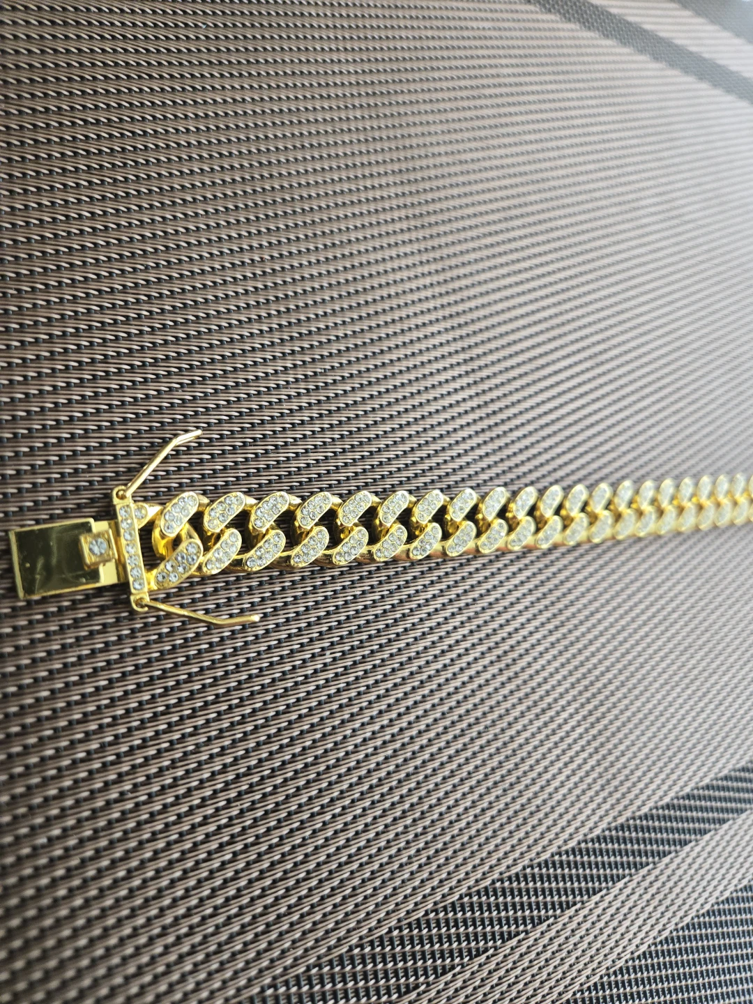 Gold Cuban Link Bracelet with Rhinestones - photo 4