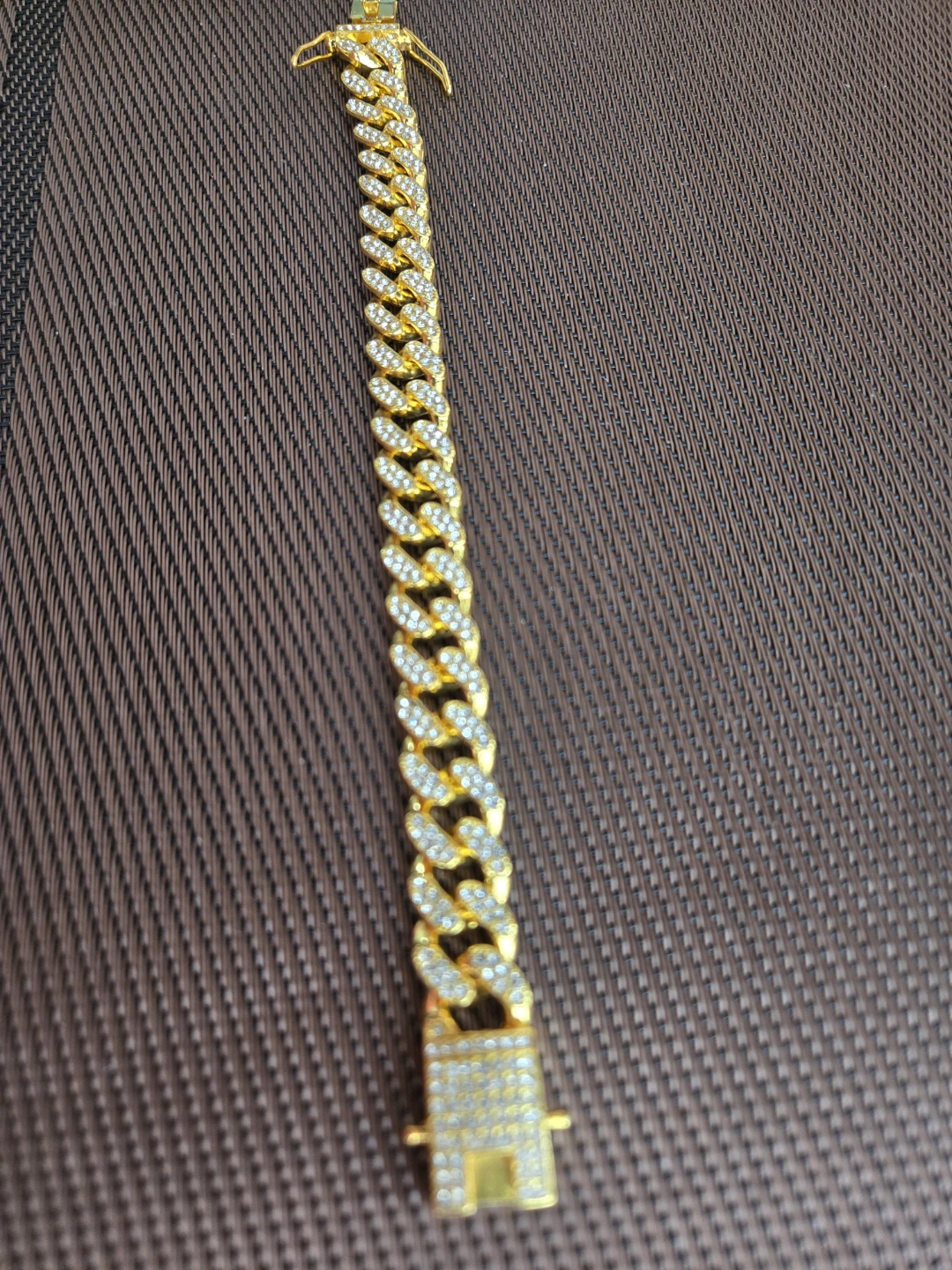 Gold Cuban Link Bracelet with Rhinestones - photo 5