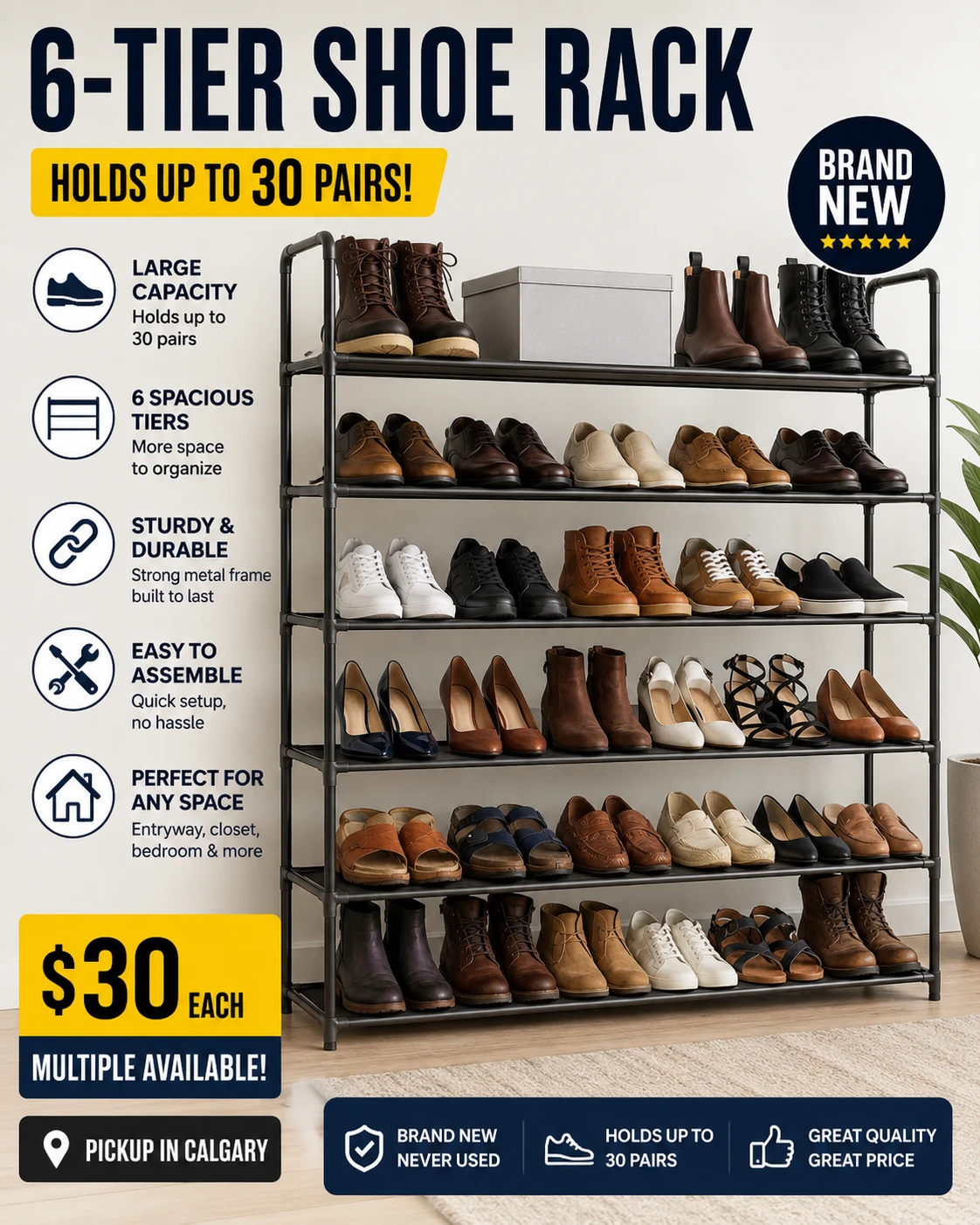 BRAND NEW 6 Tier Shoe Rack for 30 Pairs