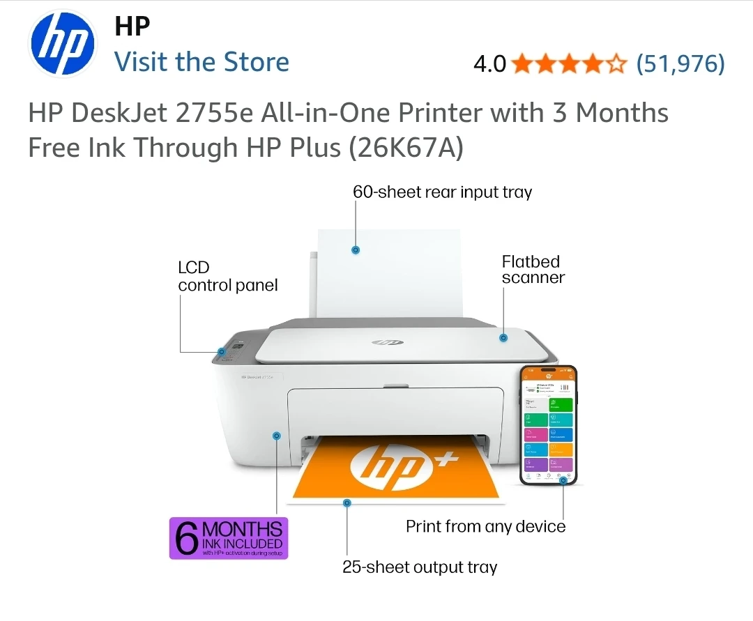 HP DeskJet 2755e All-in-One Printer with Ink - photo 3
