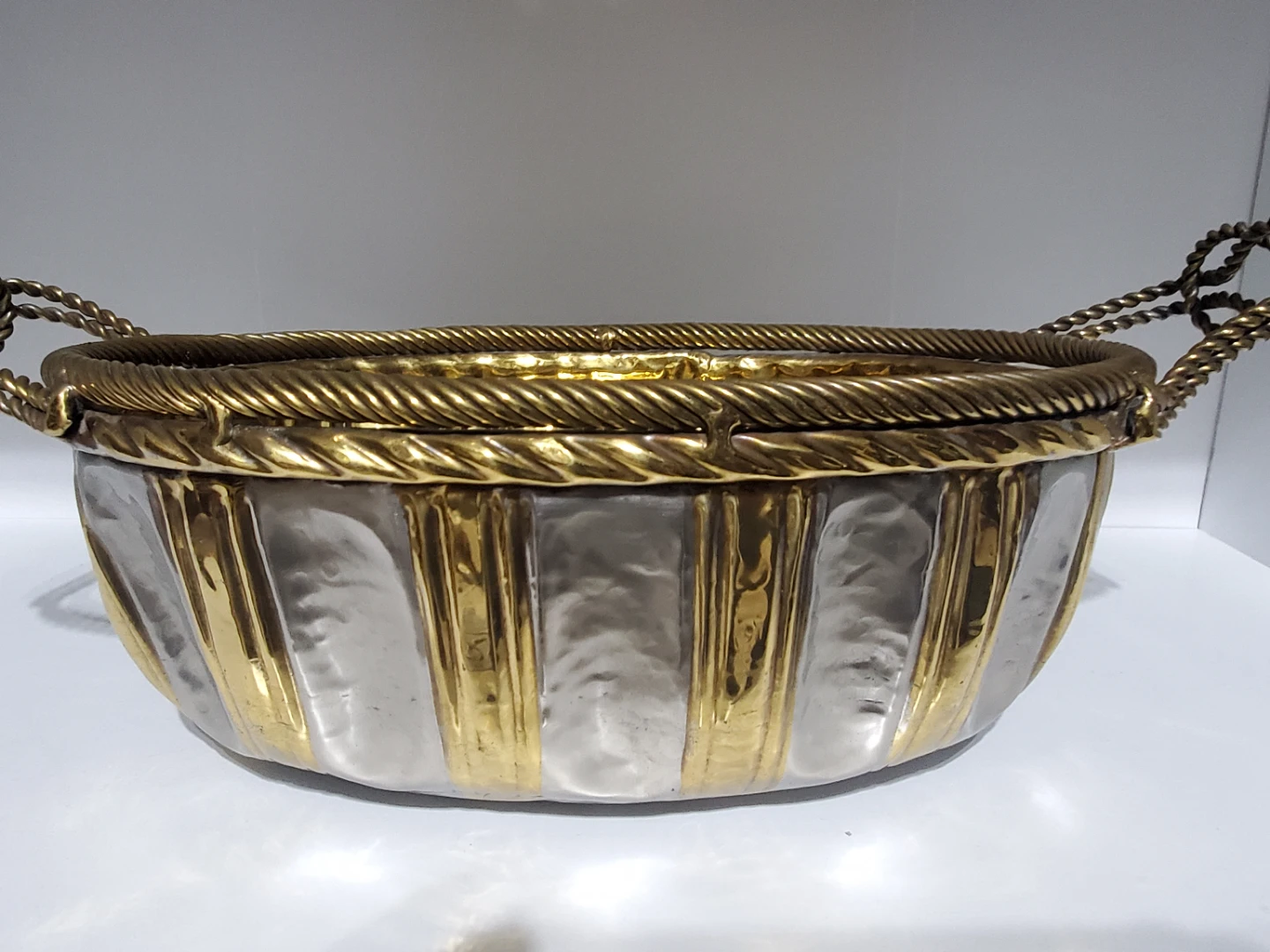 Decorative Brass & Silver Metal Basket with Handles - photo 2