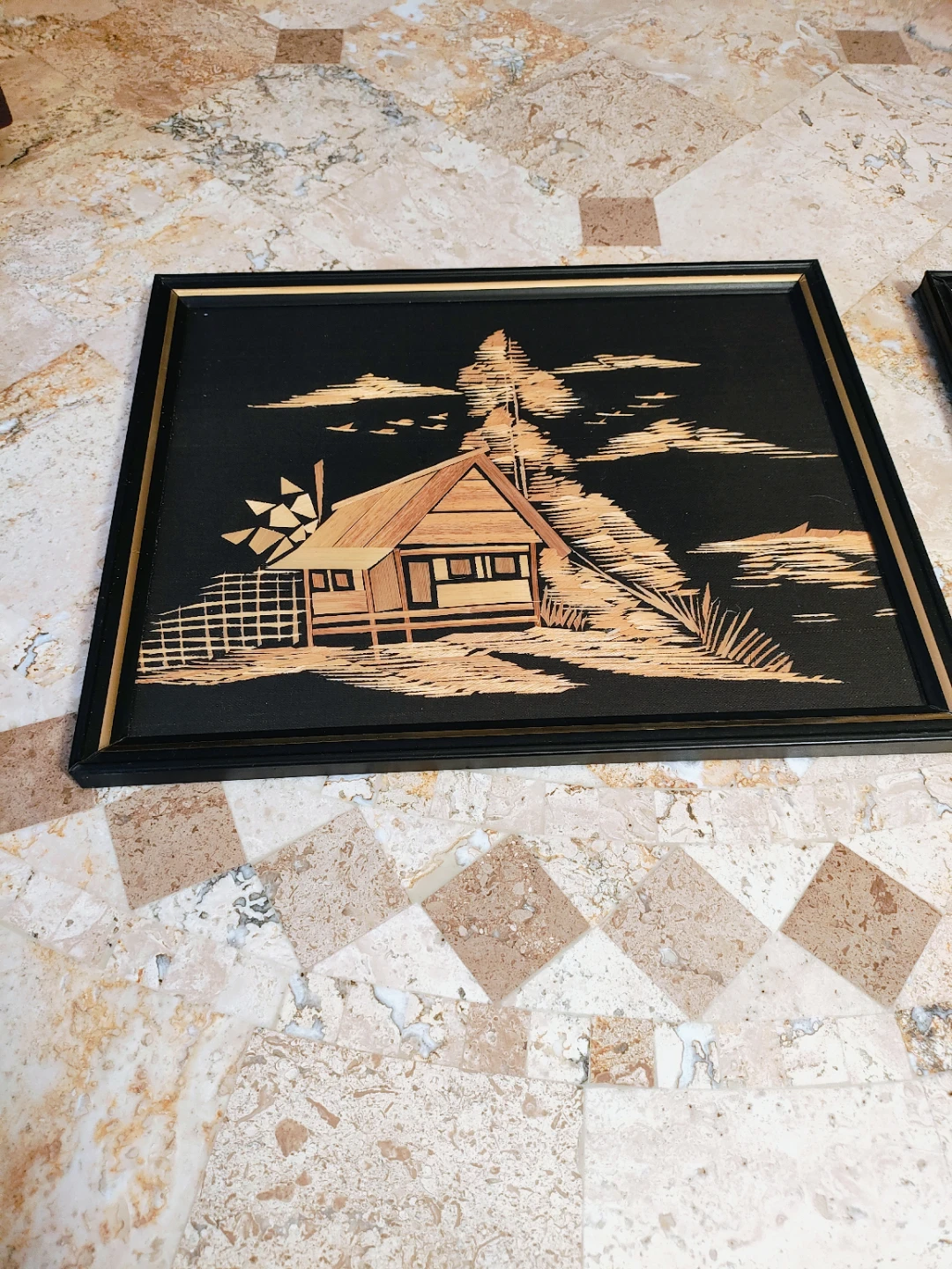 Vintage MCM Asian Rice Straw Art - Framed 8x10 - photo 2