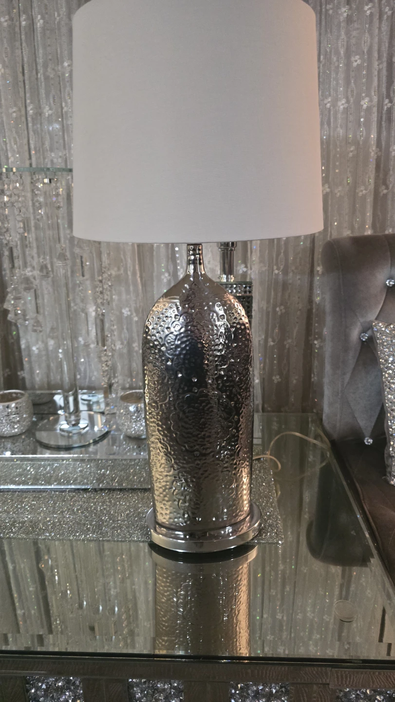 Silver Hammered Table Lamp with White Shade - photo 3