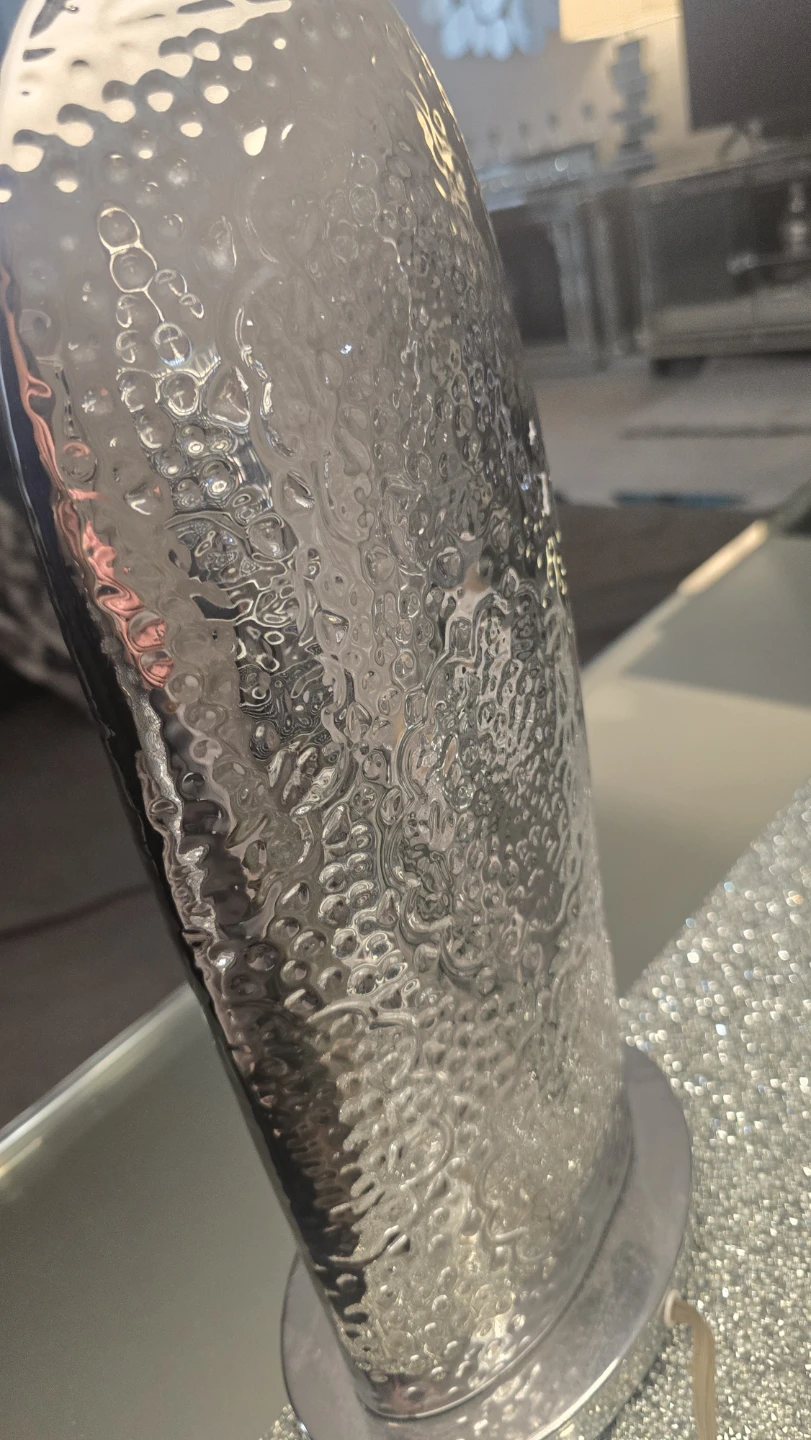 Silver Hammered Table Lamp with White Shade - photo 4