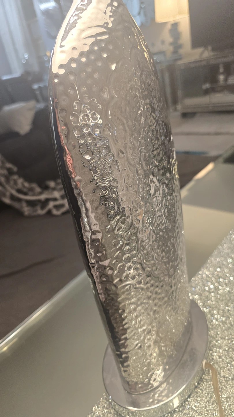 Silver Hammered Table Lamp with White Shade - photo 5