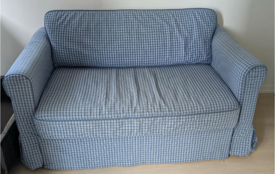 Blue Sofa Bed with blue removable cover and pillows - photo 2