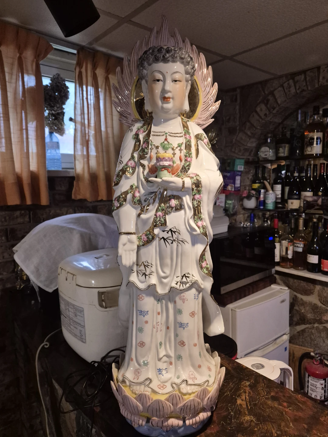 Ceramic Guanyin Statue with Lotus Base