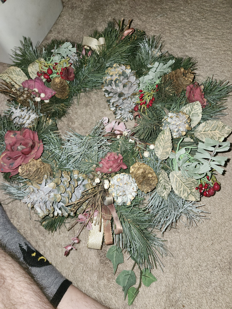 Artificial Christmas Wreath with Pinecones and Berries