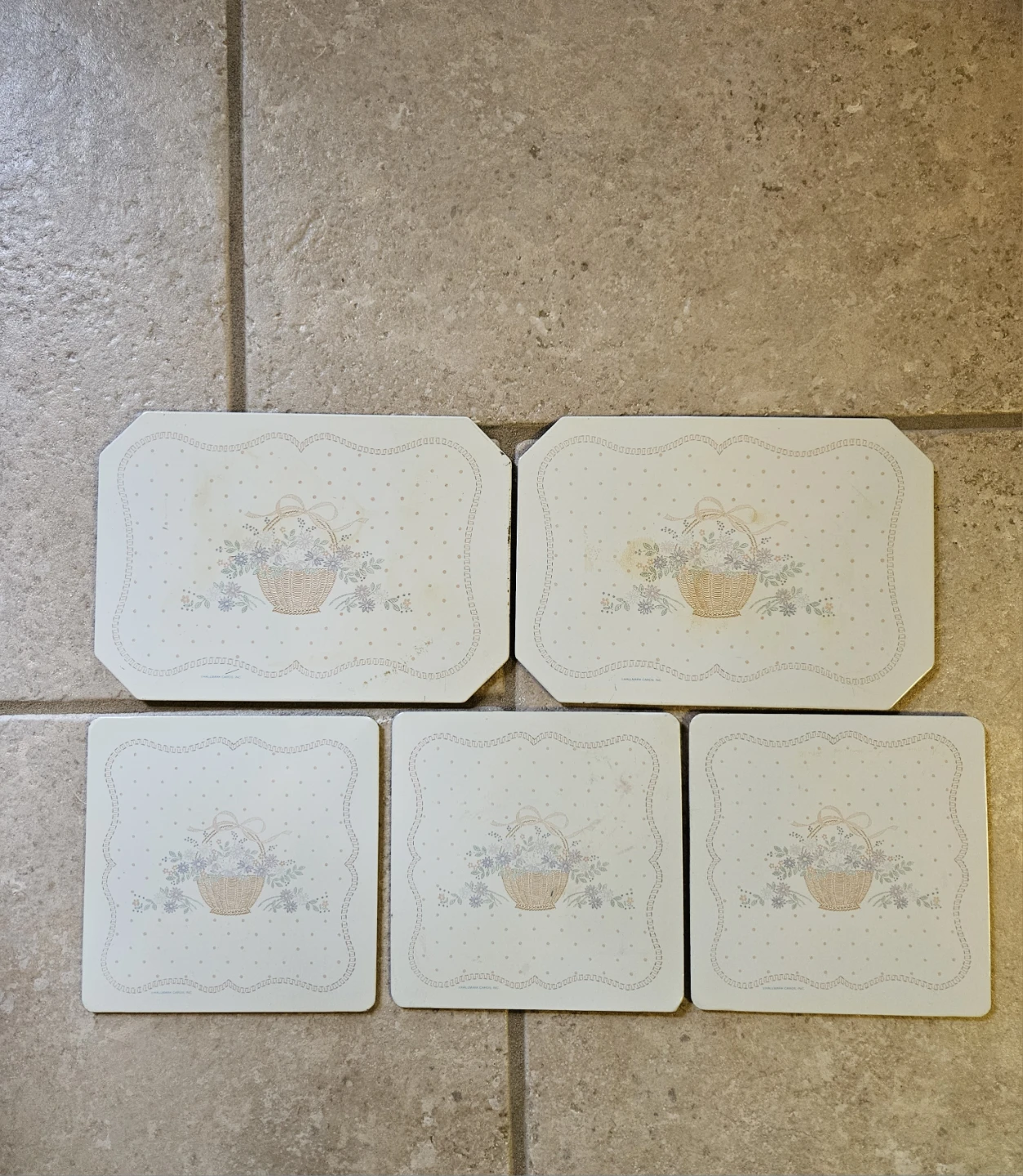 Vintage Hallmark Cards Insulated Hot Mats Flowers In A Basket