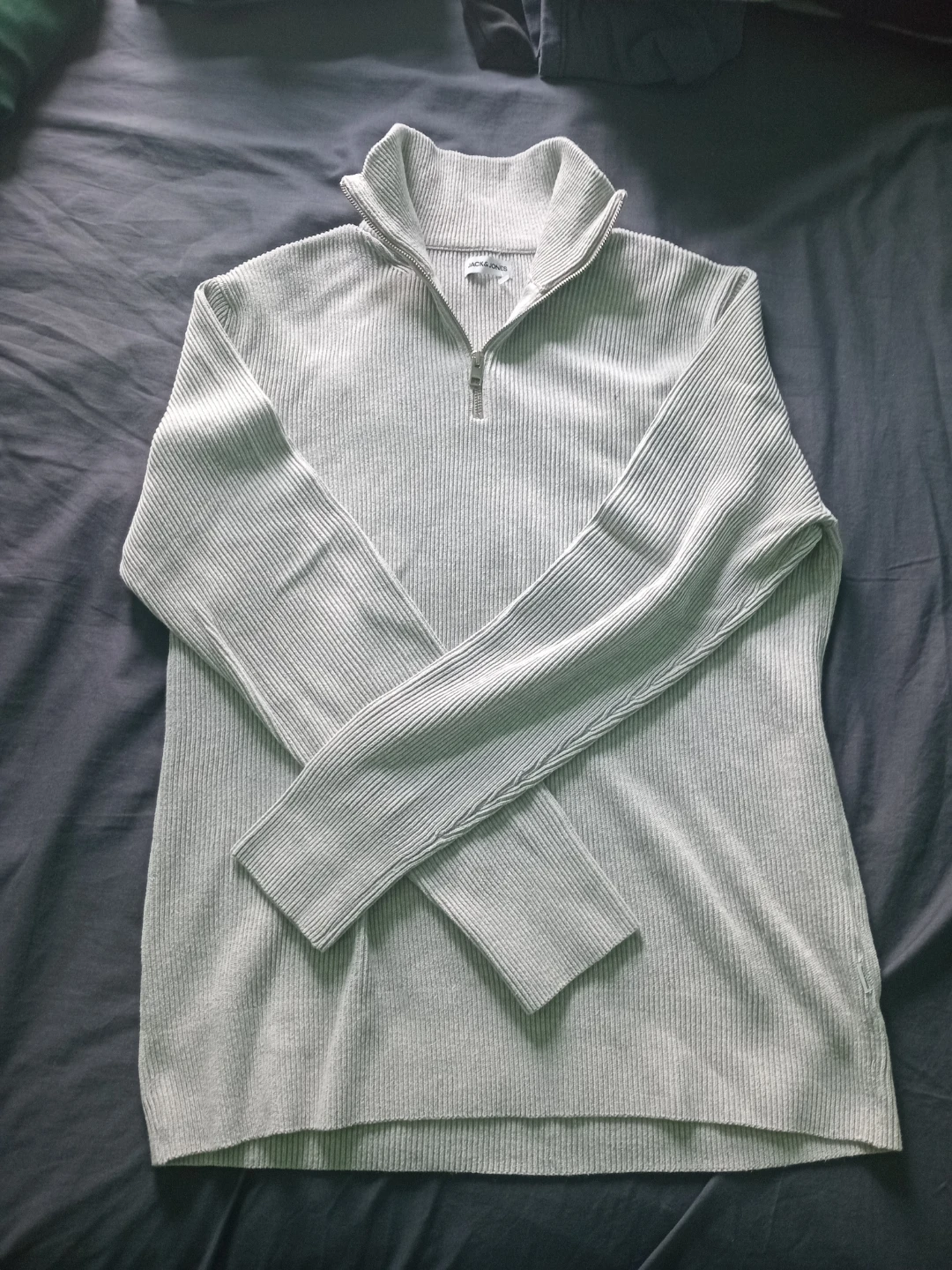JACK & JONES Grey Ribbed Quarter-Zip Sweater