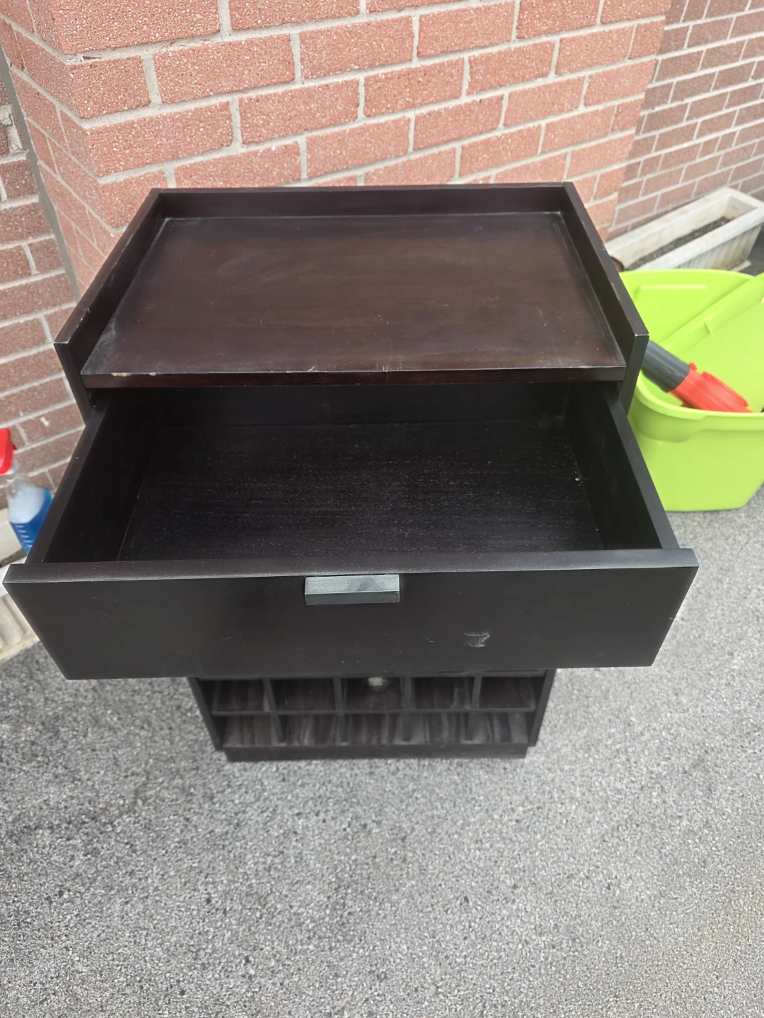 Dark Wood Bar Cabinet with Drawer and Wine Glass Holders - photo 2
