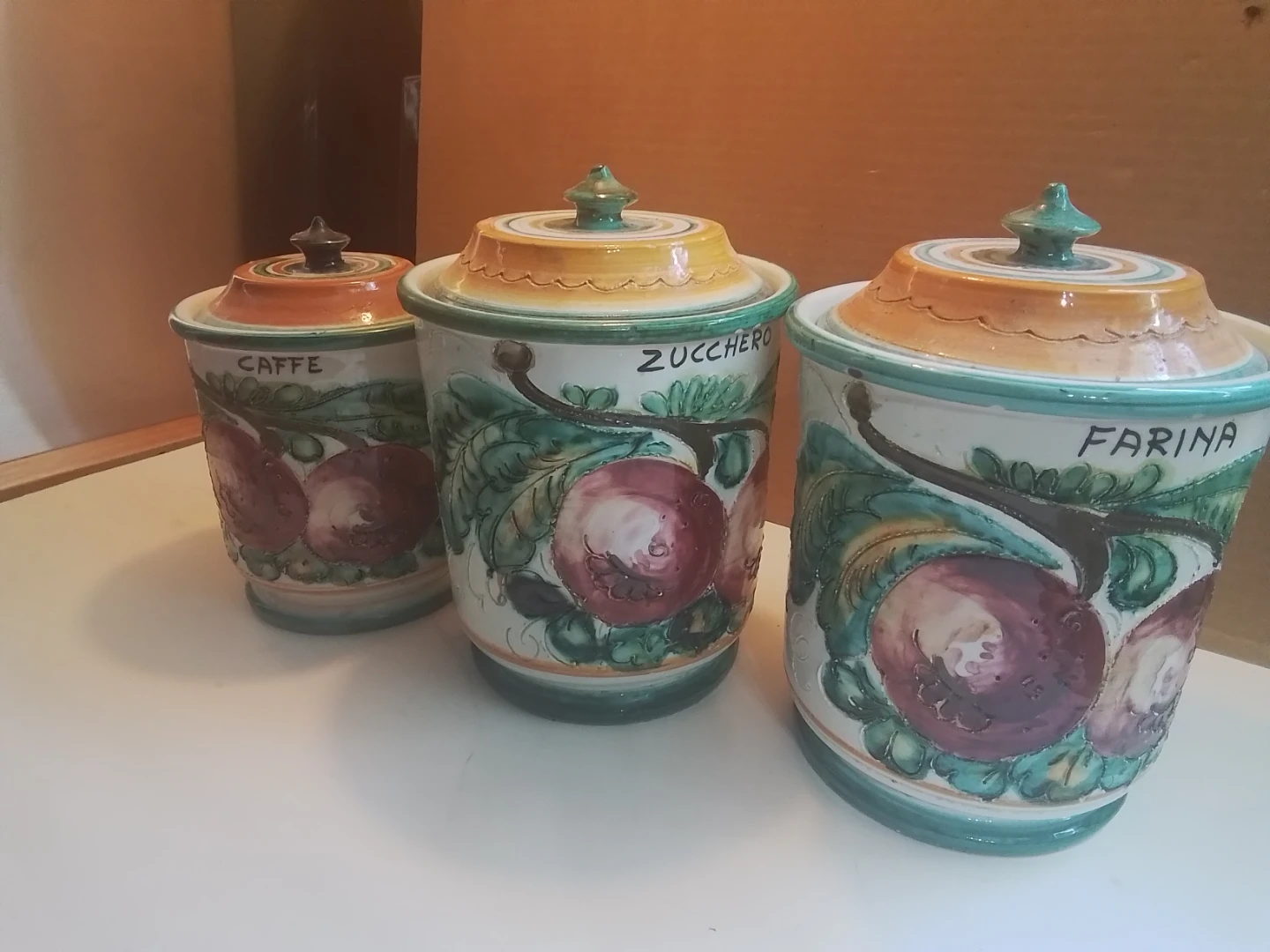 Vintage Italian Ceramic Canister Set (Caffe, Zucchero, Farina) - photo 2