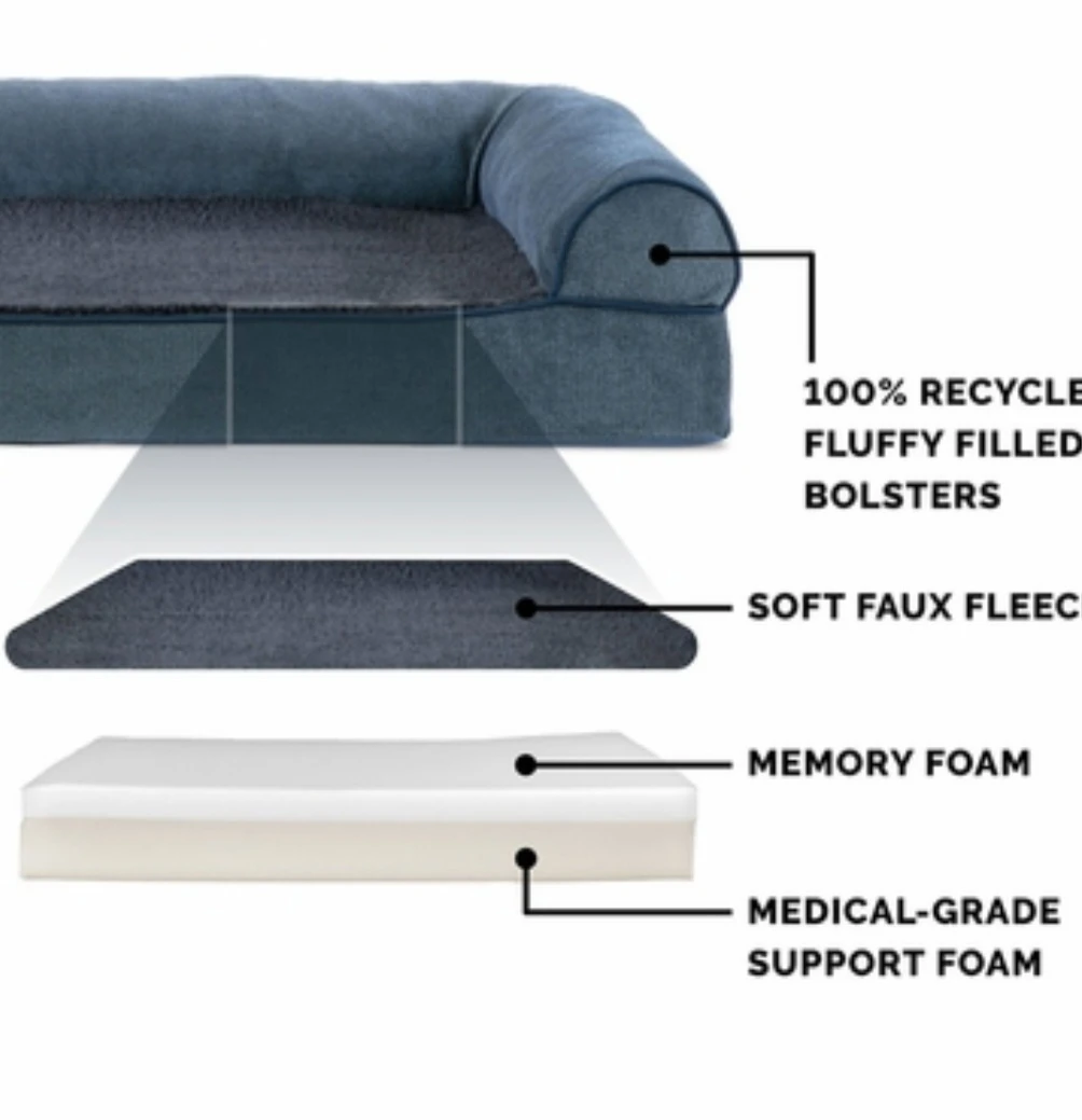 FurHaven Faux Fleece  Chenille Sofa Pet Bed Orion Blue Medium - photo 4