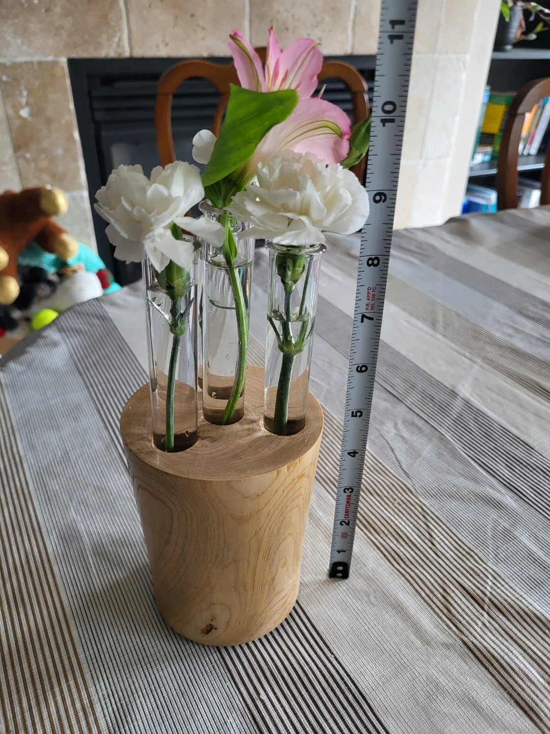 Natural wood bud vase with three plastic tubes - photo 4