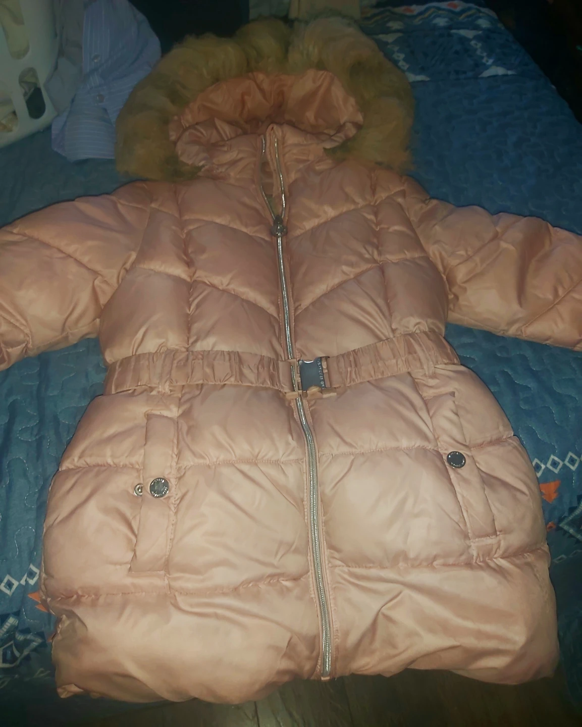 Michael Kors pink puffer parka with faux fur hood