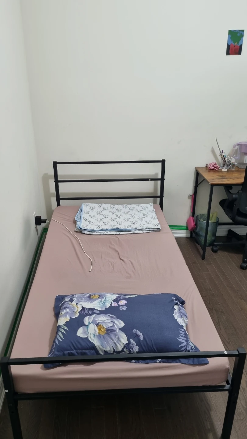 Metal Frame Twin Bed with mattress and pillow